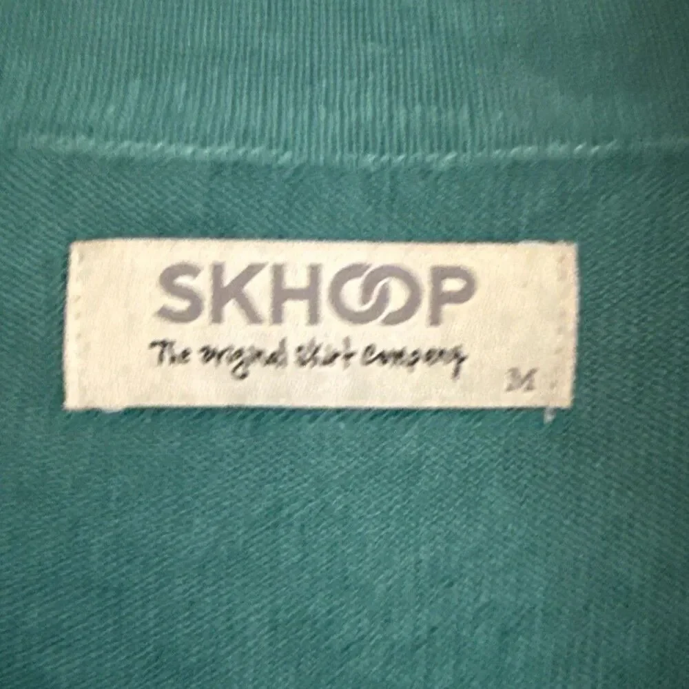 SKHOOP Merino Wool Blend 1/4 Zip Sweater Womens Sz M Teal Gray Mariner Striped